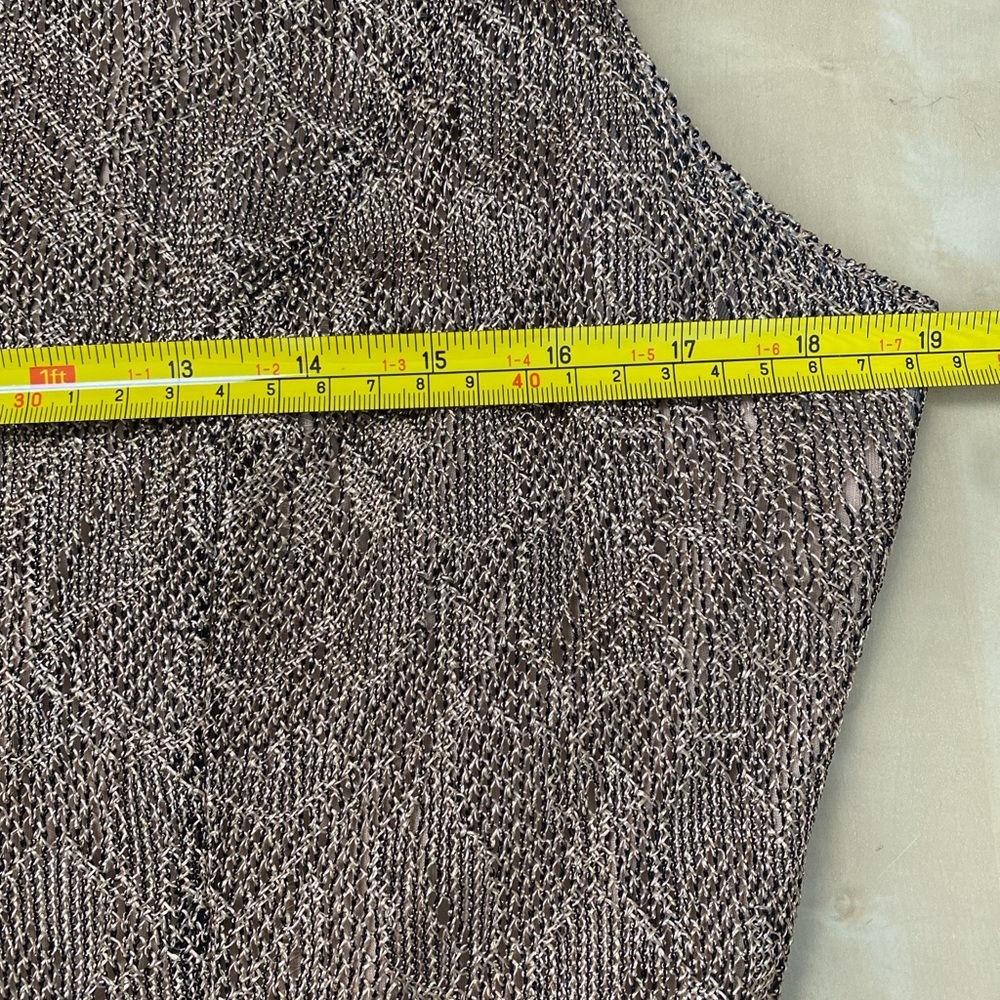 Vintage 80s Gold Bodycon XL Dress Crochet Metallic Knit Lace Cocktail Party Boho - Picture 5 of 11